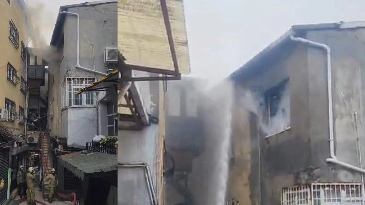 İstanbul'da tarihi handa yangın.  Yangın yaklaşık iki saatte söndürüldü