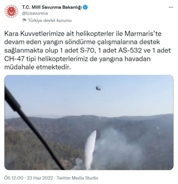 Askeri helikopterler Marmaris’teki orman yangınına müdahale ediyor
